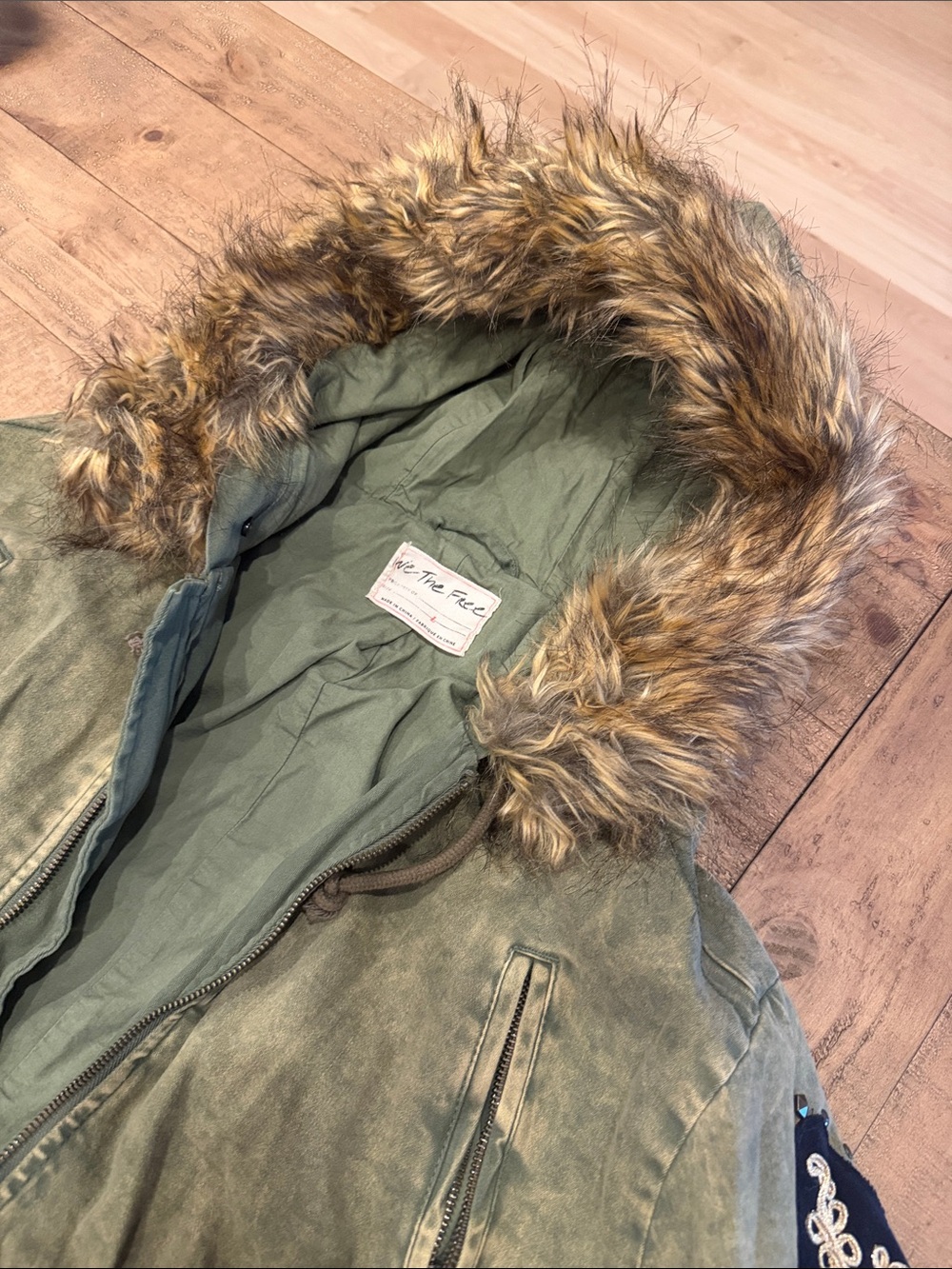 We The Free Green Embroidered Utility Jacket with Faux Fur Hood - Picture 4 of 5